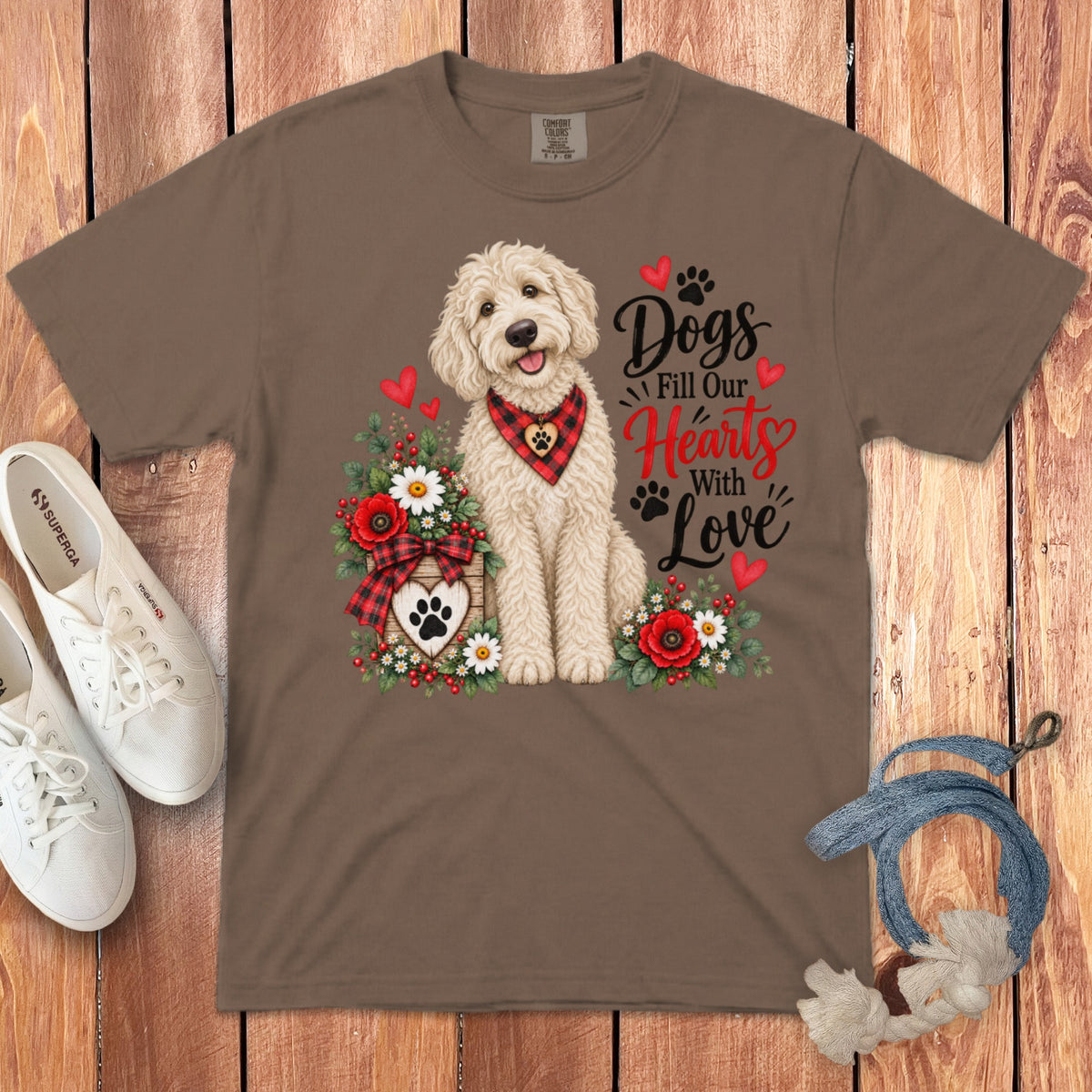 Cream Goldendoodle Hearts Love Signature T-Shirt