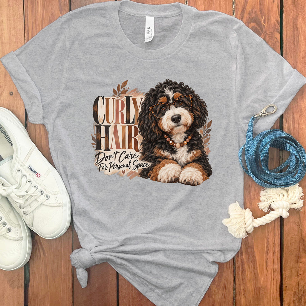 Bernedoodle Curly Hair T-Shirt in Athletic Heather / S by Puppy Jo