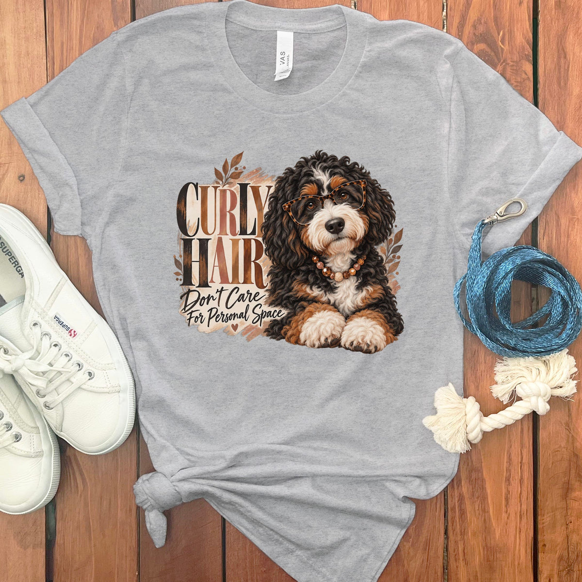 Bernedoodle Curly Hair T-Shirt in Athletic Heather / S by Puppy Jo