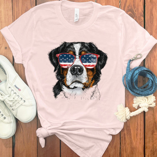 Patriotic Dog with Sunglasses Graphic T-shirt product