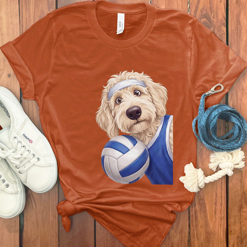 Cream Goldendoodle Volleyball Player T-Shirt in Autumn / S by Puppy Jo