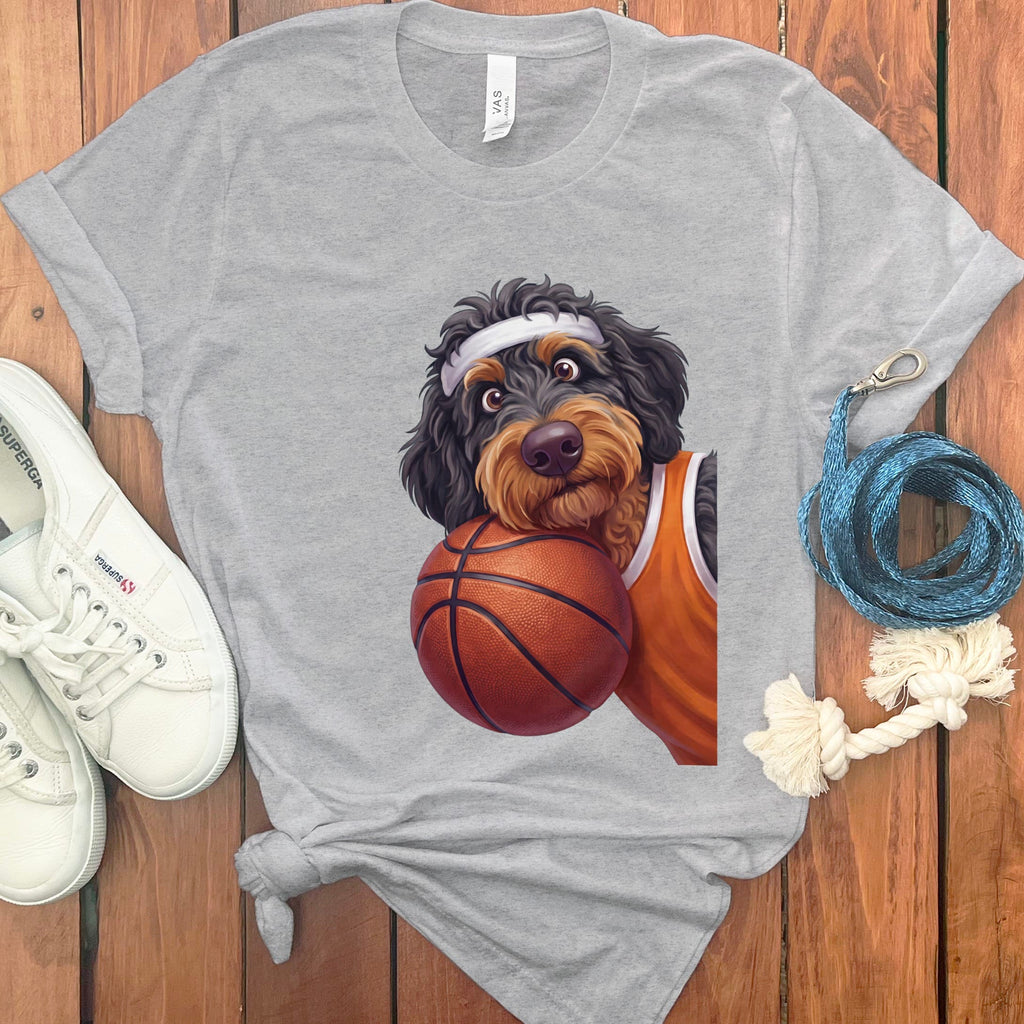 Phantom Goldendoodle Basketball Player T-Shirt in Athletic Heather / S by Puppy Jo