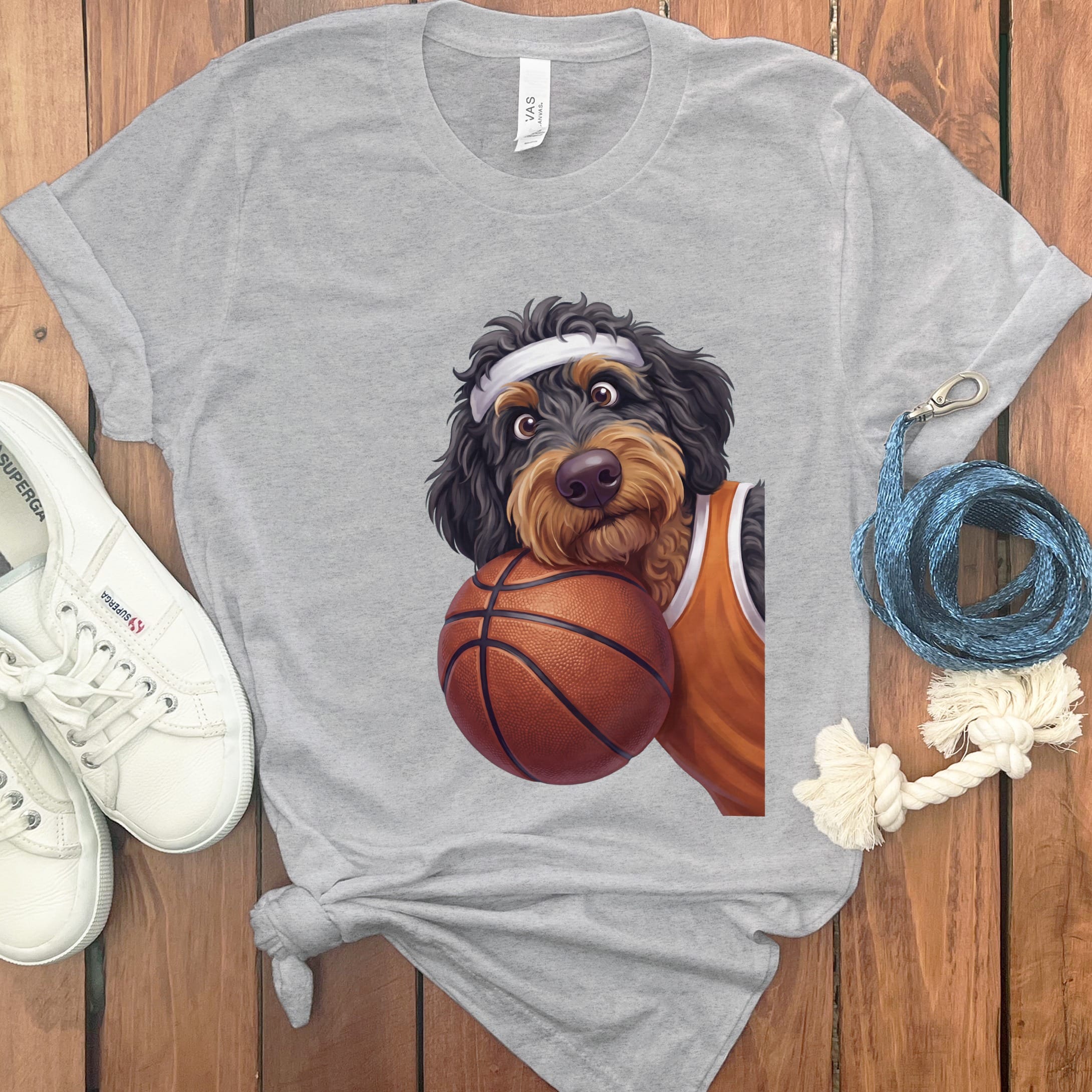 Phantom Goldendoodle Basketball Player T-Shirt in Athletic Heather / S by Puppy Jo