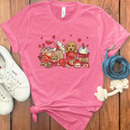 Cute Puppies and Sweet Desserts on Pink T-Shirt