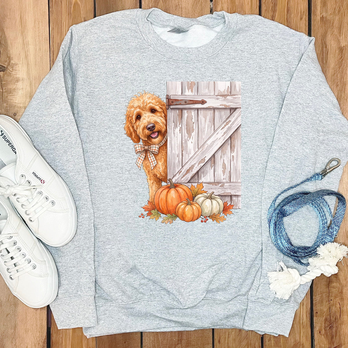 Golden Goldendoodle Barn Peeking Sweatshirt in Sport Grey / S by Puppy Jo
