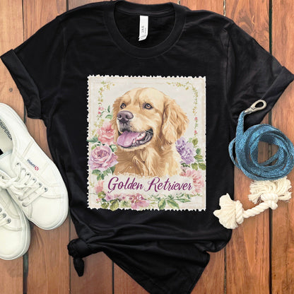 Golden Retriever Portrait in Floral Frame T-Shirt product