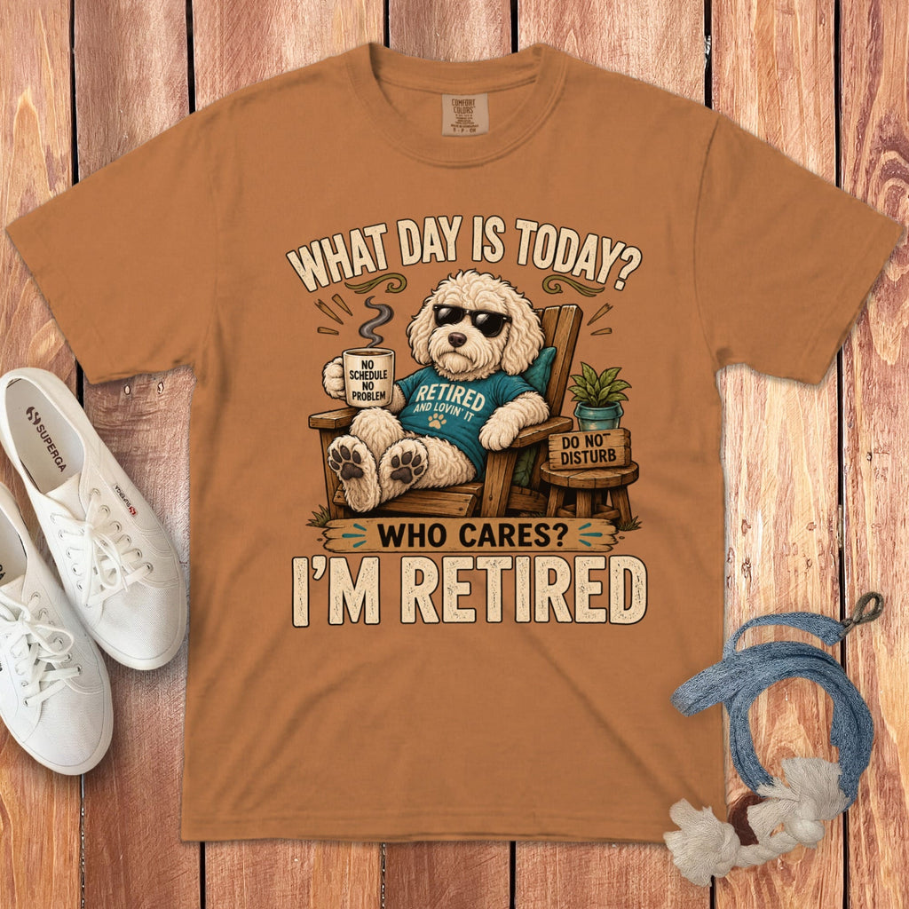 I'm Retired Cream Goldendoodle Signature T-Shirt in Yam / S by Puppy Jo