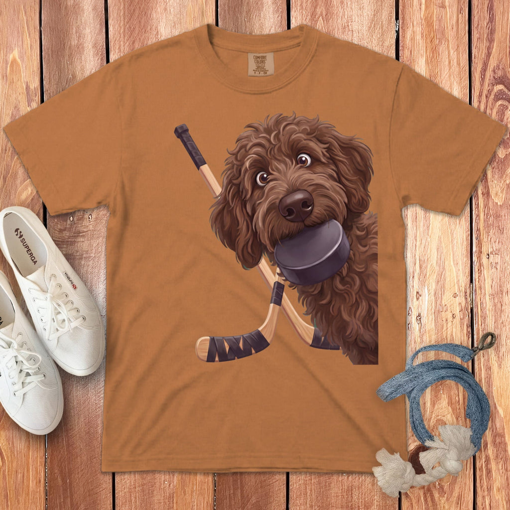 Chocolate Goldendoodle Hockey Signature T-Shirt in Yam / S by Puppy Jo