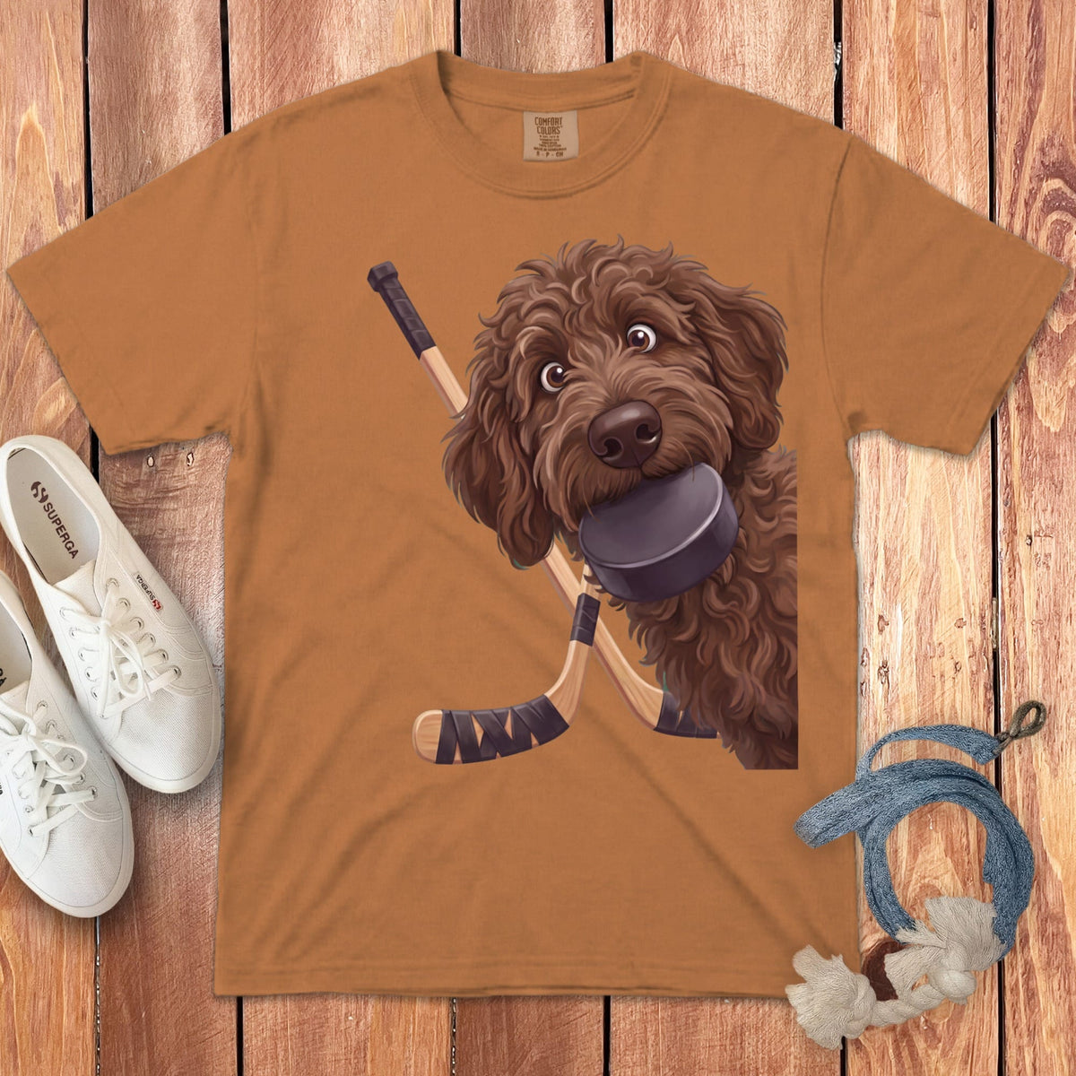Chocolate Goldendoodle Hockey Signature T-Shirt in Yam / S by Puppy Jo