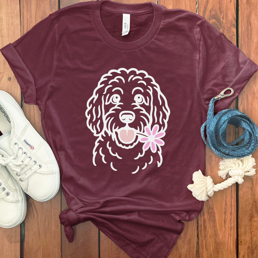 Cute Puppy with Flower Graphic T-shirt