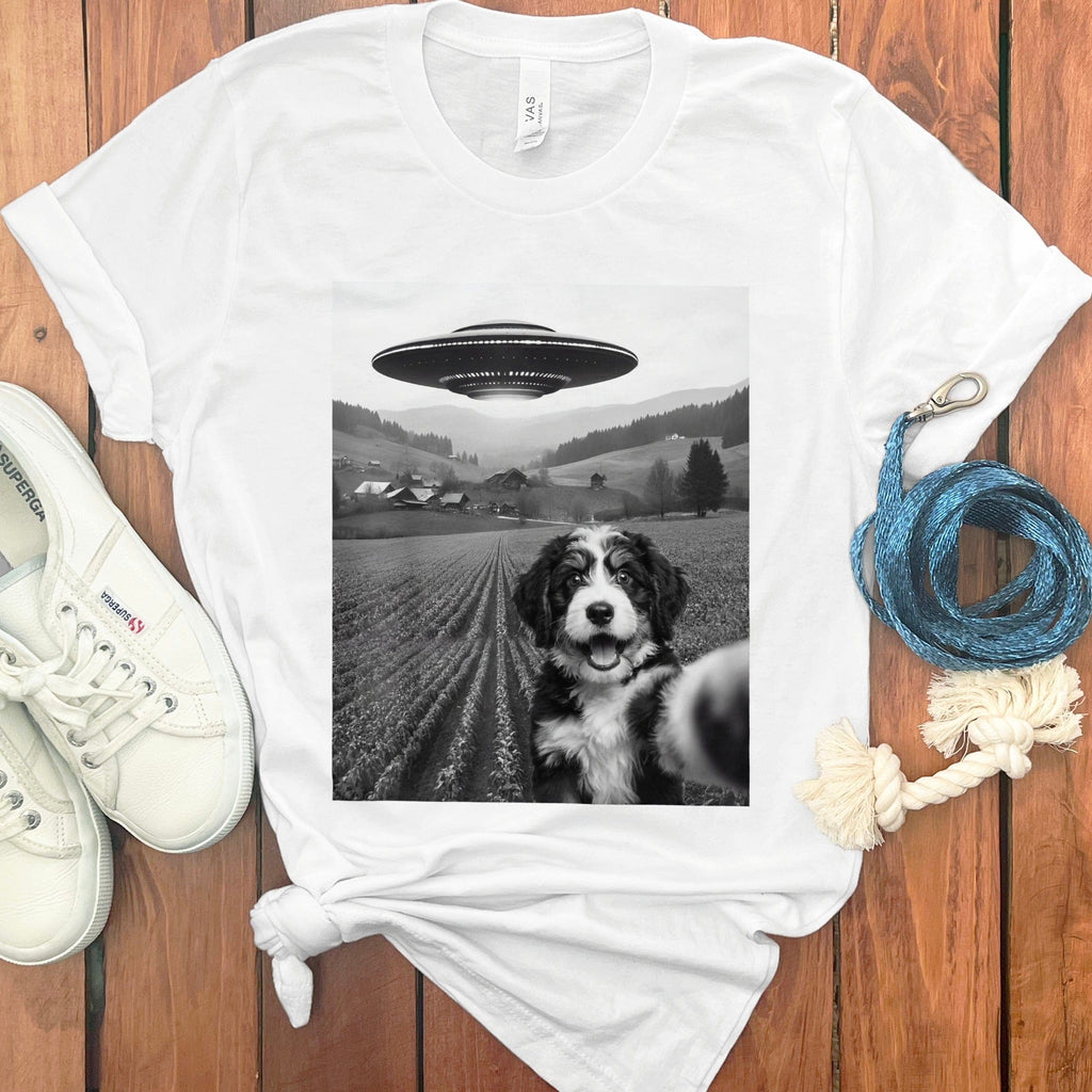 UFO and Dog Selfie Graphic Tee Shirt
