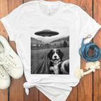 UFO and Dog Selfie Graphic Tee Shirt