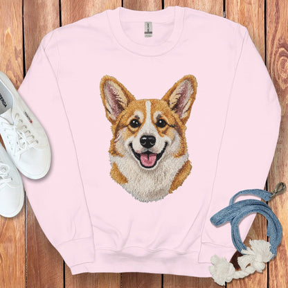 Cute Smiling Corgi Print on Light Pink Sweatshirt