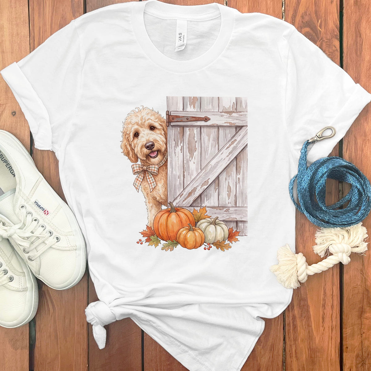 Cream Goldendoodle Barn Peeking T-Shirt in White / S by Puppy Jo