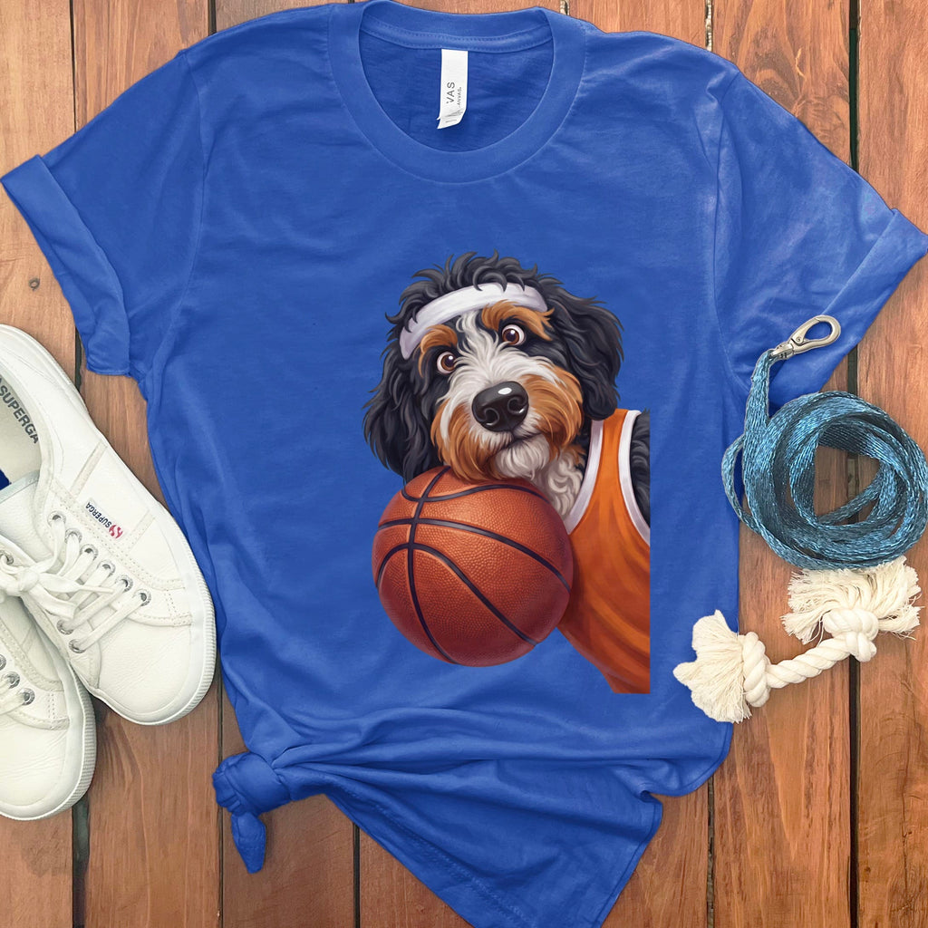 Bernedoodle Basketball Player T-Shirt in True Royal / S by Puppy Jo