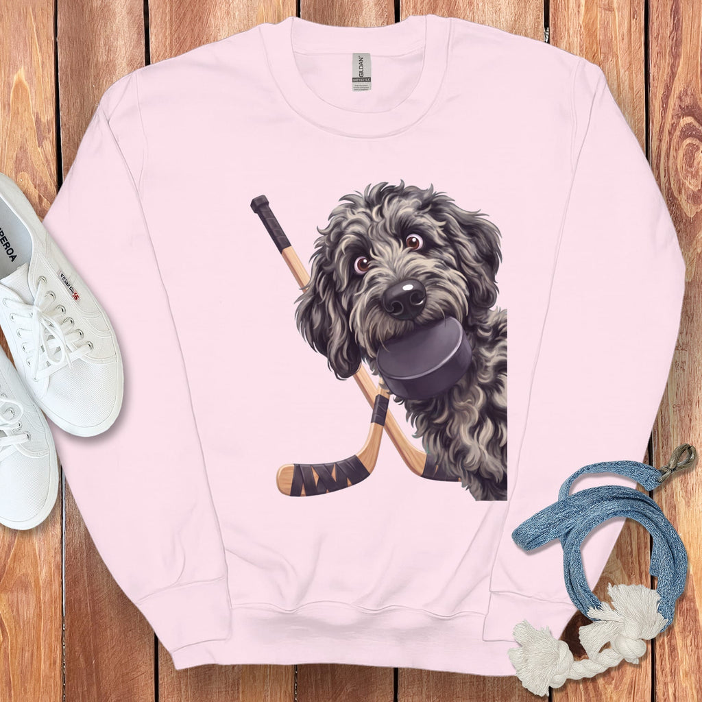 Merle Goldendoodle Hockey Sweatshirt in Light Pink / S by Puppy Jo