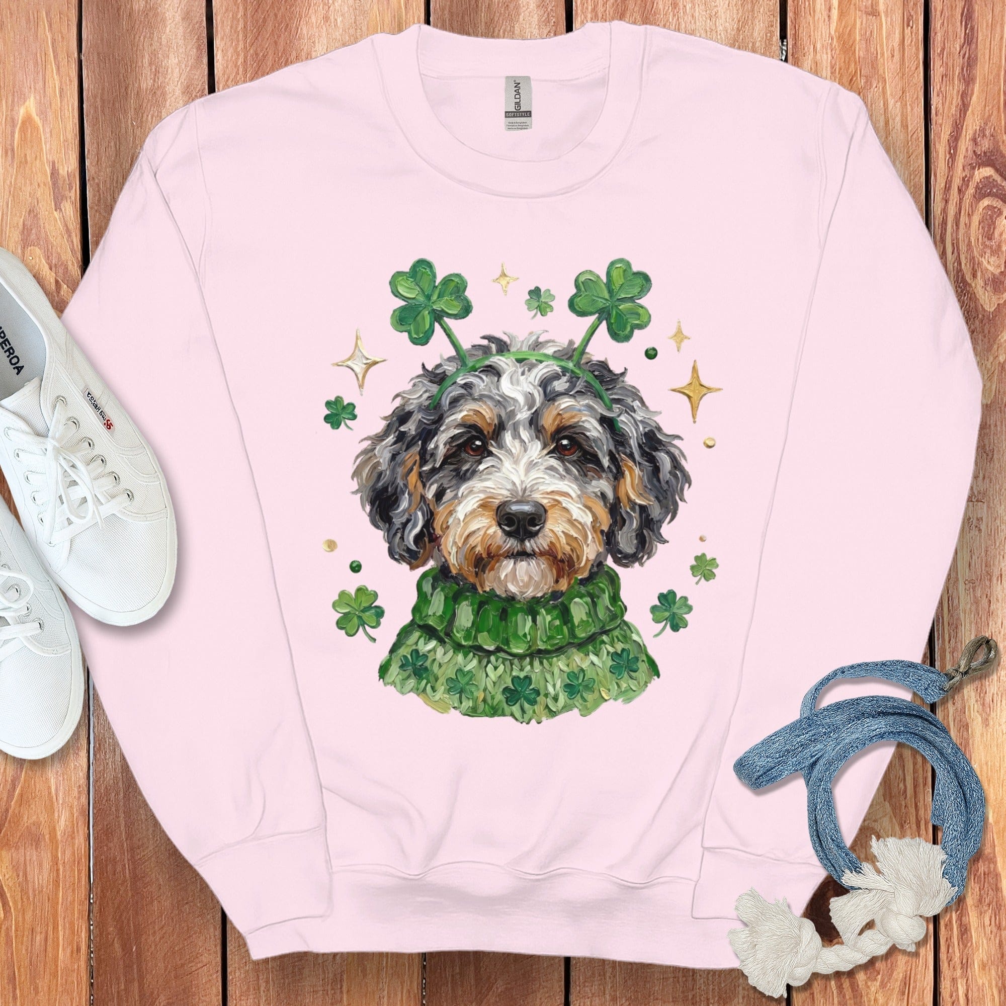 Adorable Dog with Clover Accessories Sweatshirt