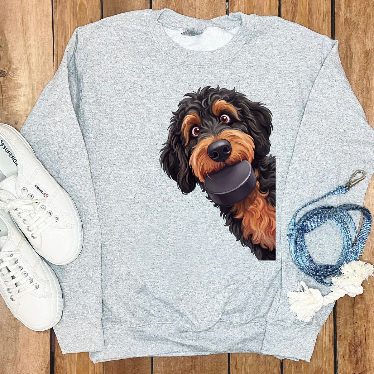 Phantom Goldendoodle Hockey Puck Sweatshirt in Sport Grey / S by Puppy Jo