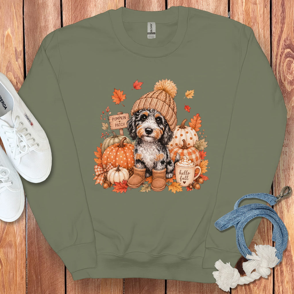 Aussiedoodle Pumpkin Patch Sweatshirt in Military Green / S by Puppy Jo