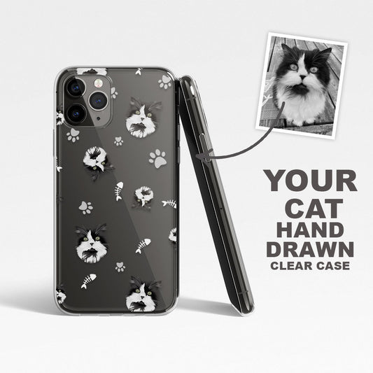 Custom Cat Face Clear Phone Case - PuppyJo Phone Cases