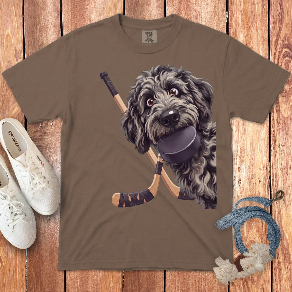 Merle Goldendoodle Hockey Signature T-Shirt in Espresso / S by Puppy Jo