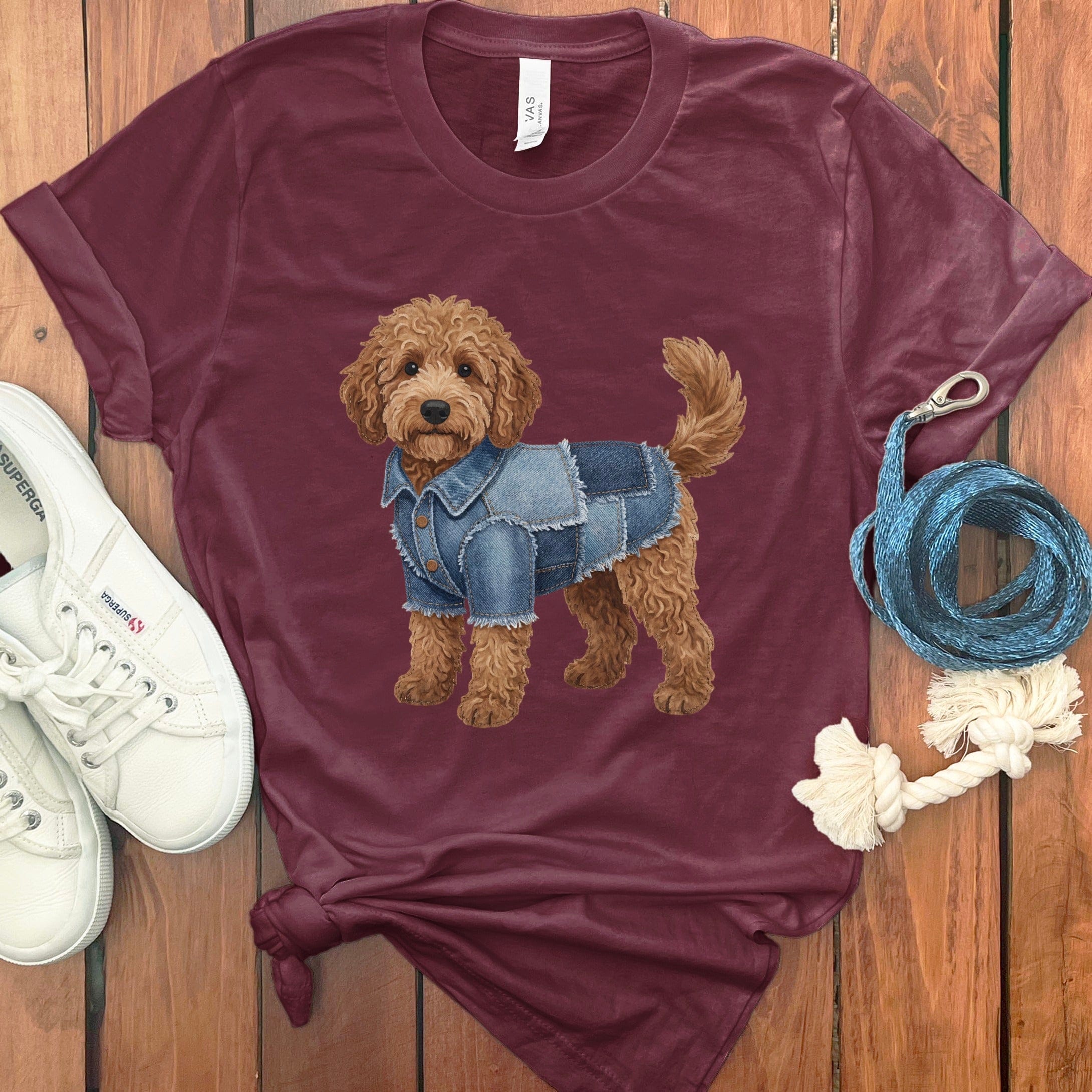 Denim Doodle T-Shirt in Maroon / S by Puppy Jo