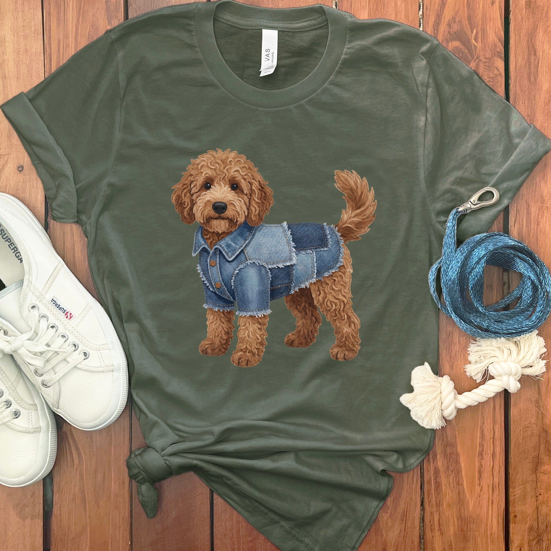 Denim Doodle T-Shirt in Military Green / S by Puppy Jo