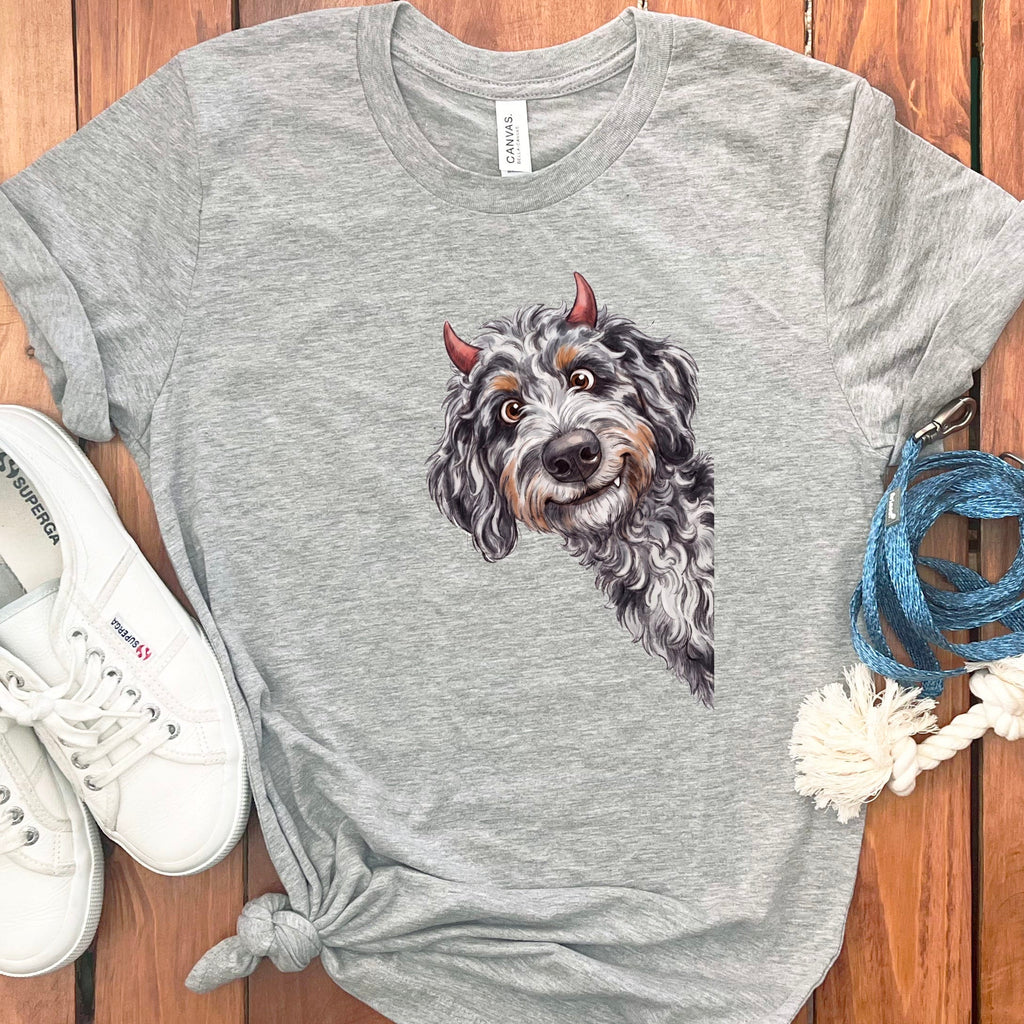 Devil Aussiedoodle T-Shirt in Athletic Heather / S by Puppy Jo