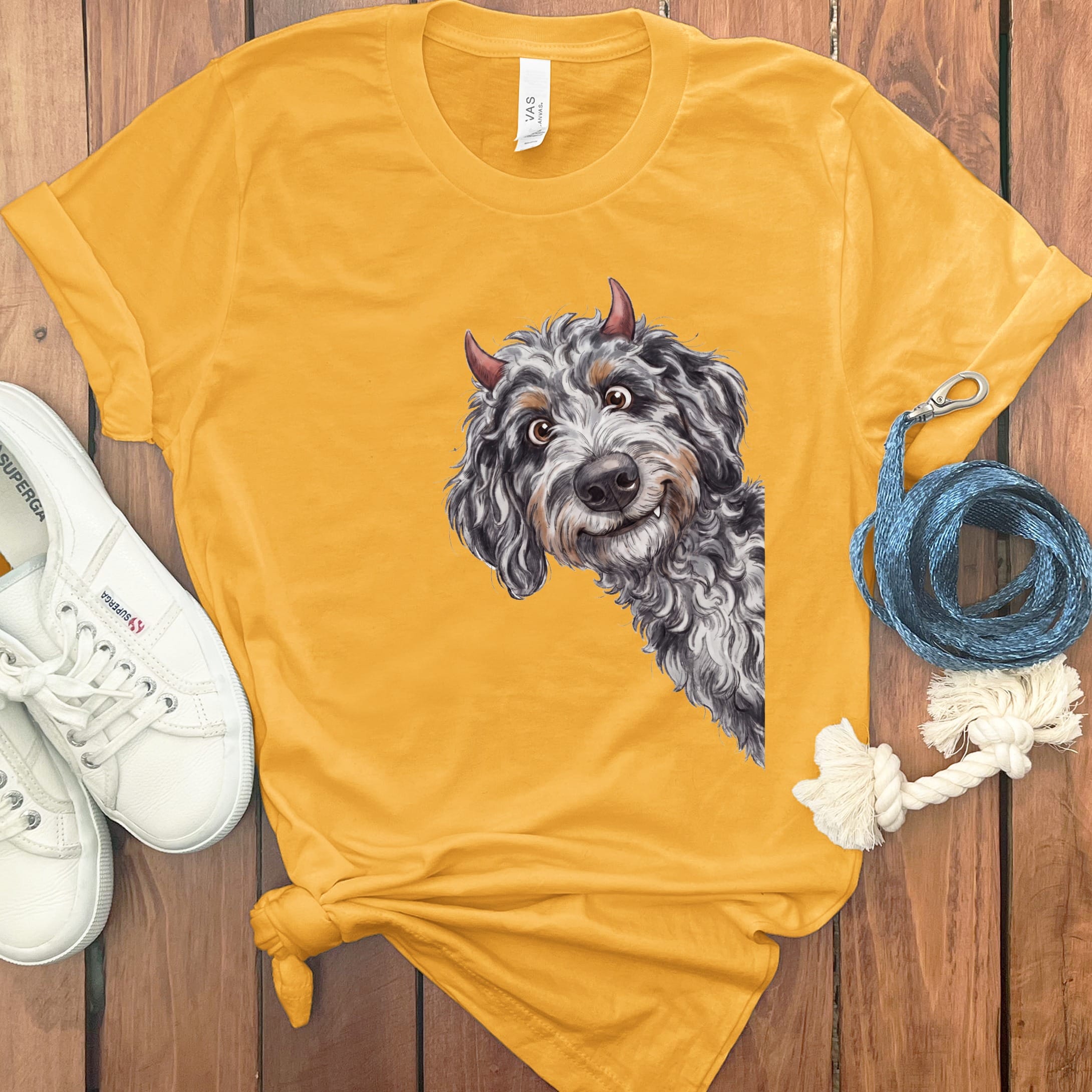 Devil Aussiedoodle T-Shirt in Gold / S by Puppy Jo