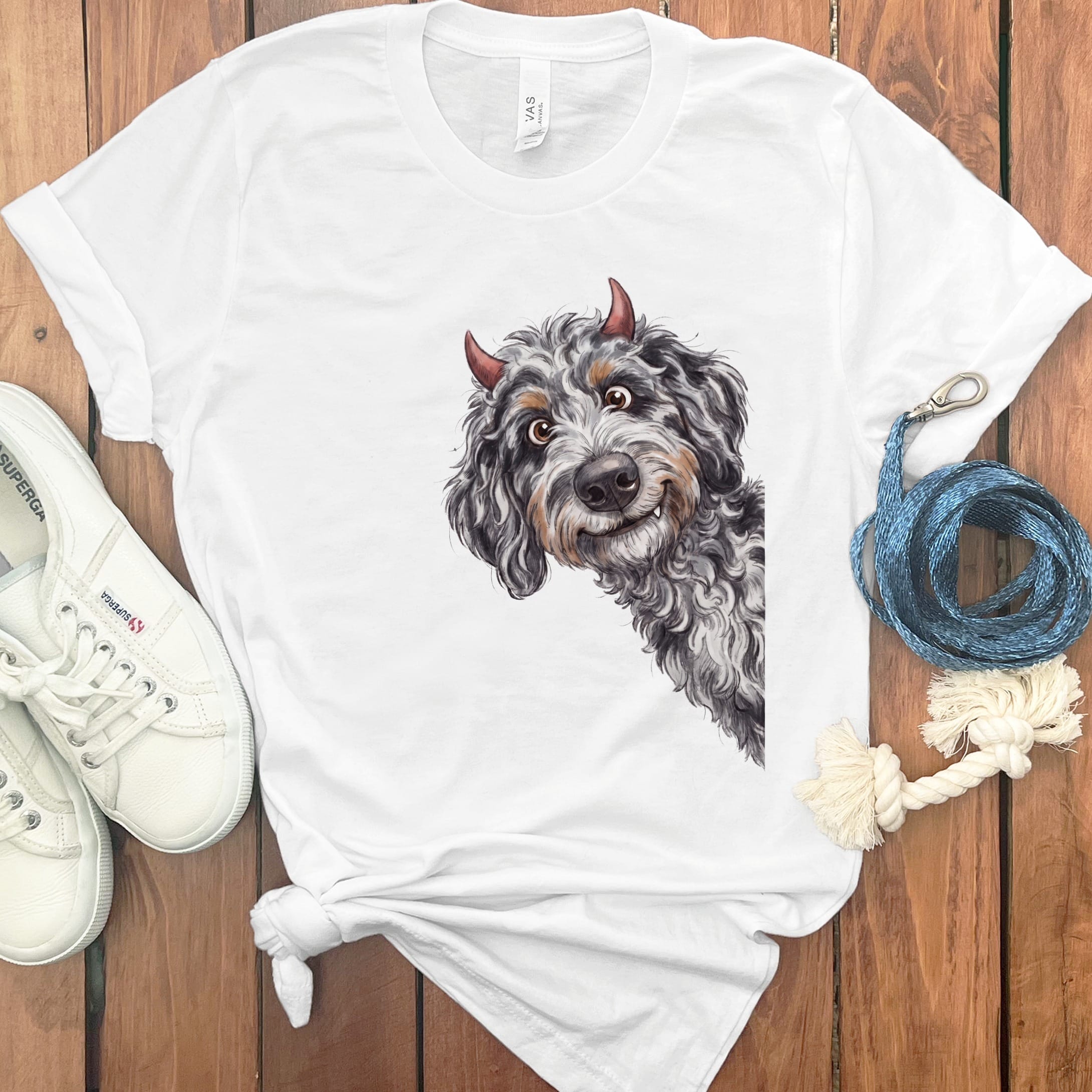 Devil Aussiedoodle T-Shirt in White / S by Puppy Jo