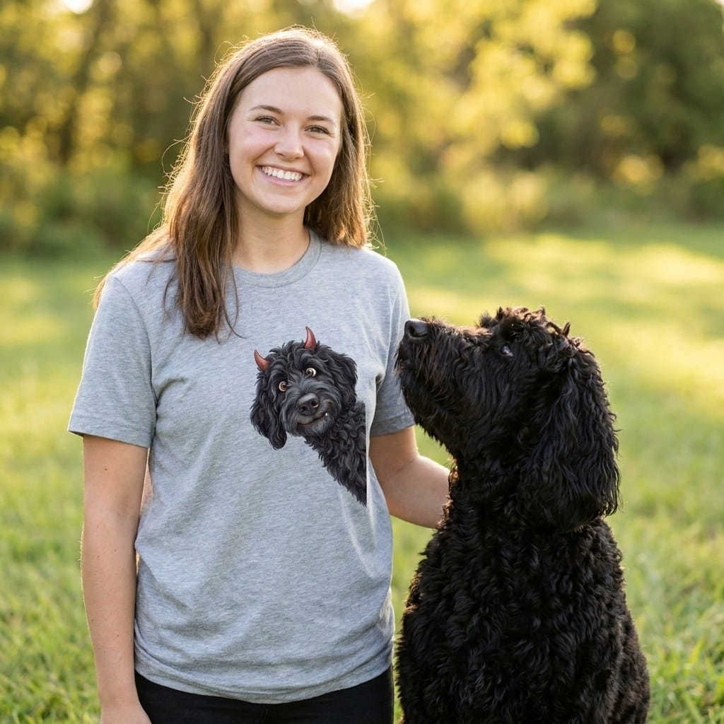 Devil Black Goldendoodle T-Shirt in by Puppy Jo