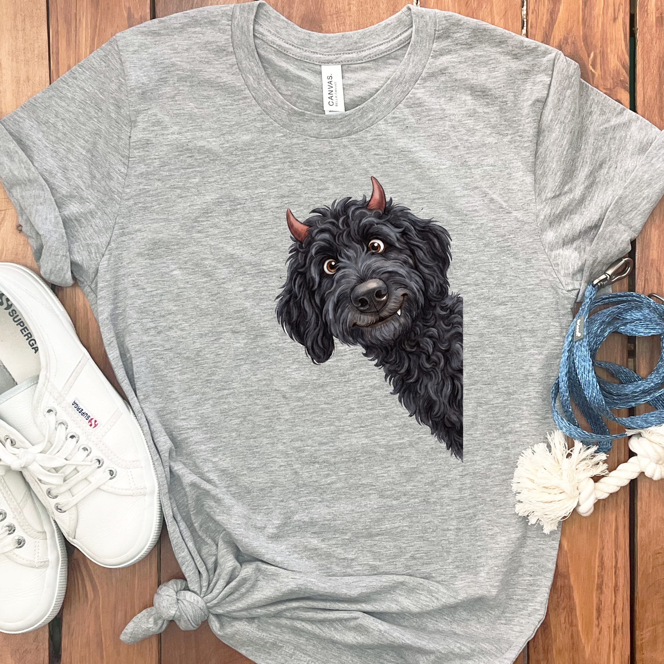 Devil Black Goldendoodle T-Shirt in S / Athletic Heather by Puppy Jo