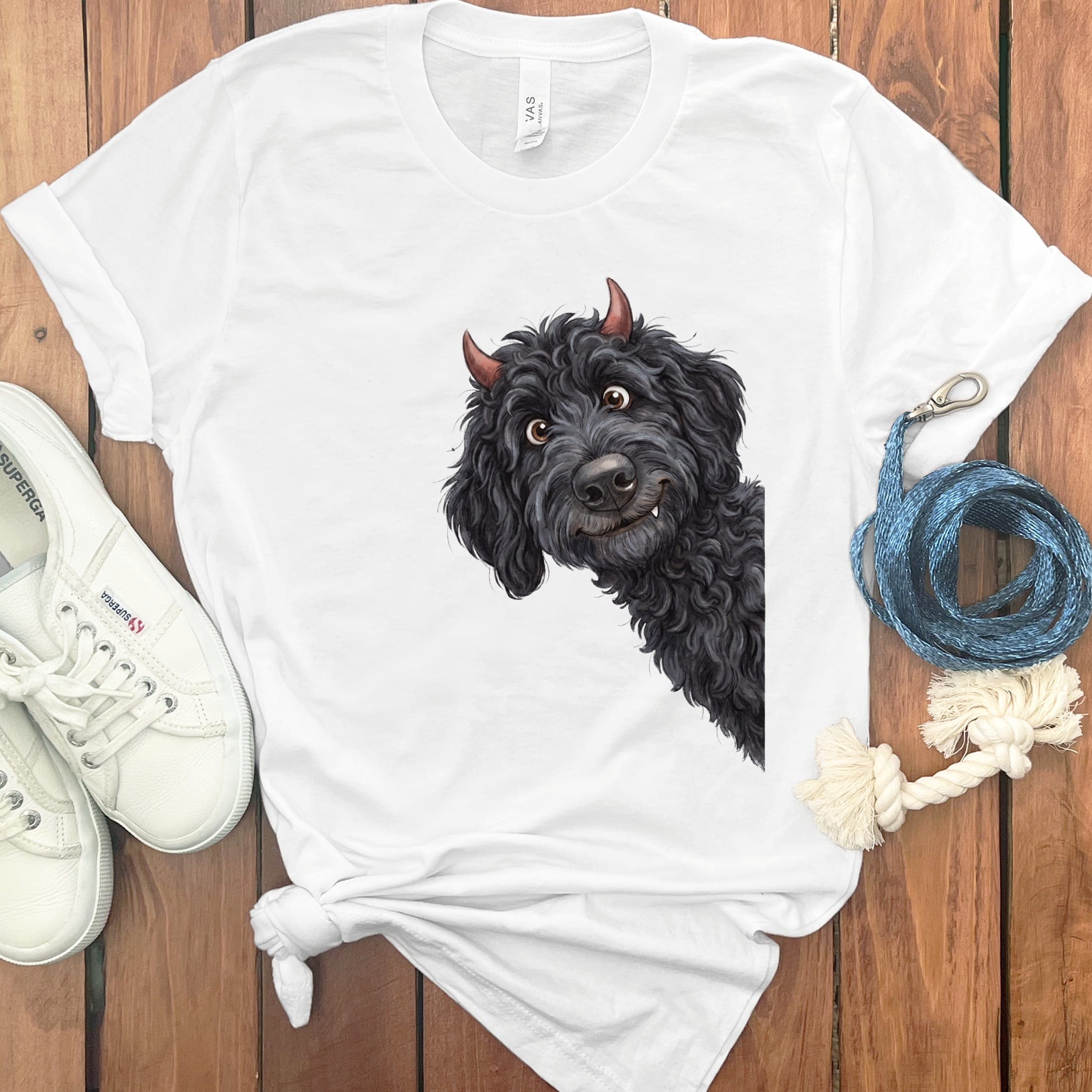 Devil Black Goldendoodle T-Shirt in S / White by Puppy Jo