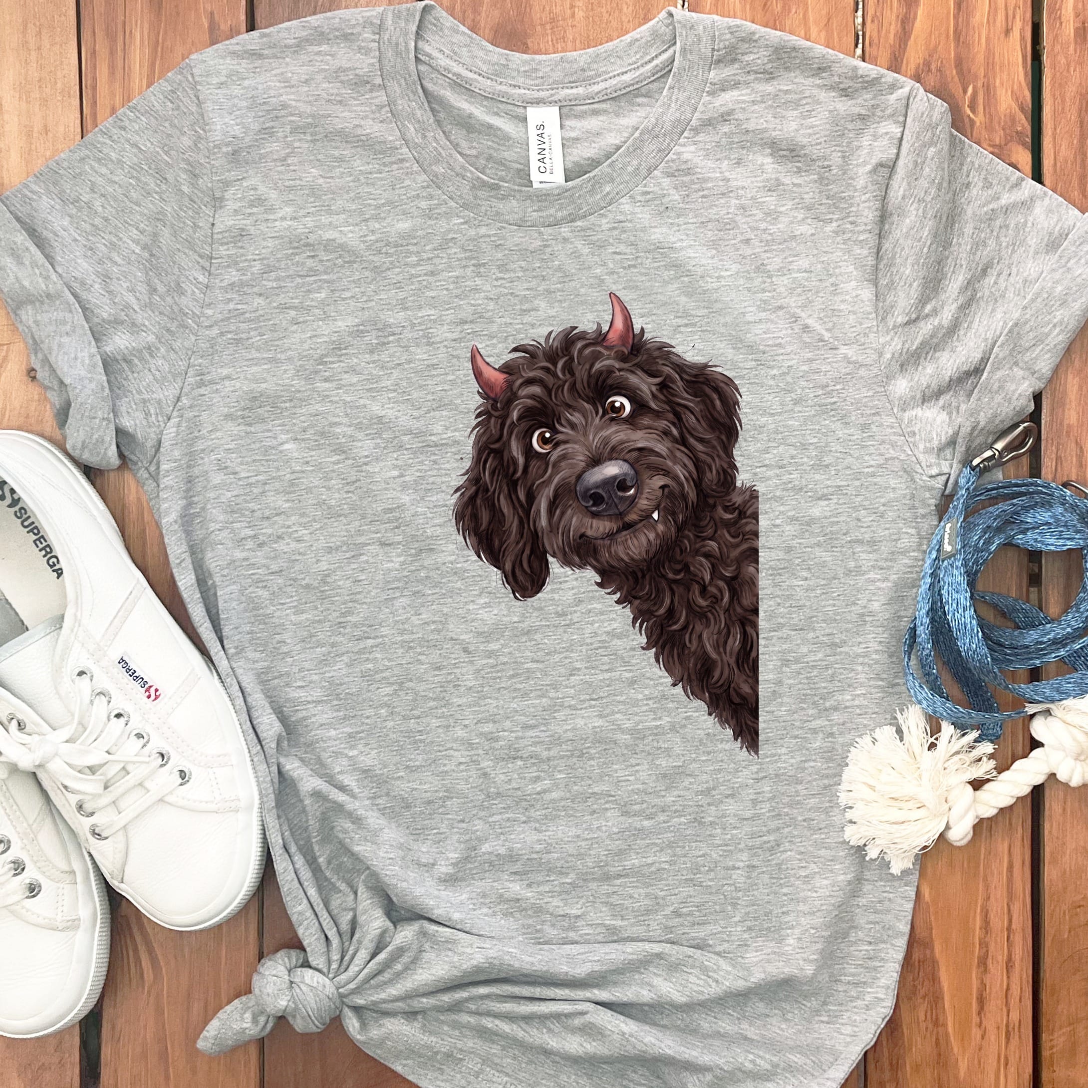 Devil Chocolate Goldendoodle T-Shirt in Athletic Heather / S by Puppy Jo