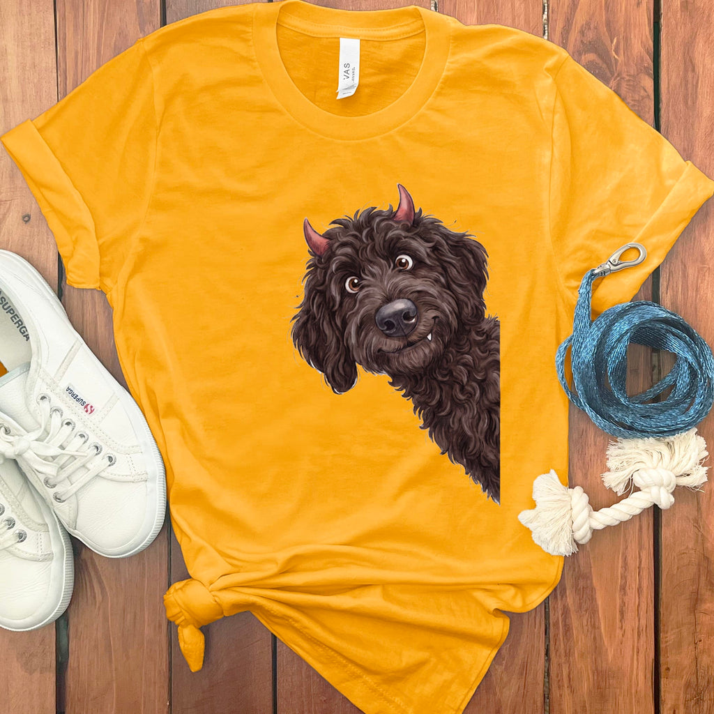 Devil Chocolate Goldendoodle T-Shirt in Gold / S by Puppy Jo