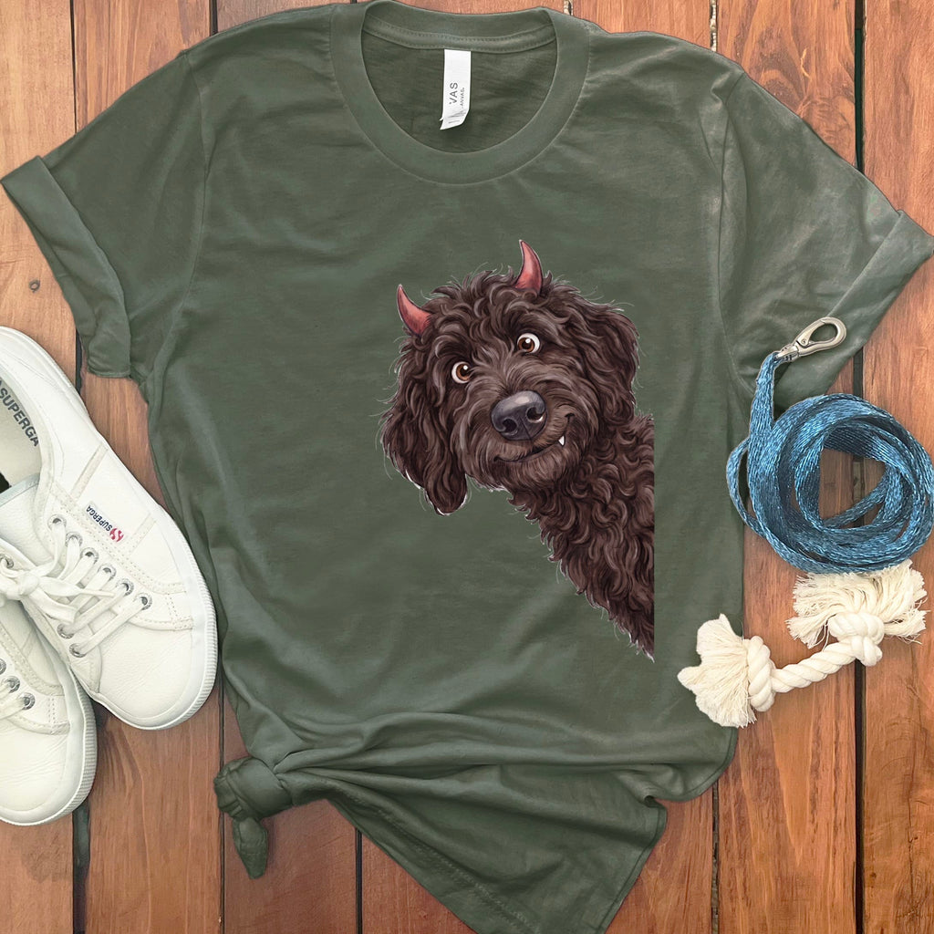 Devil Chocolate Goldendoodle T-Shirt in Military Green / S by Puppy Jo