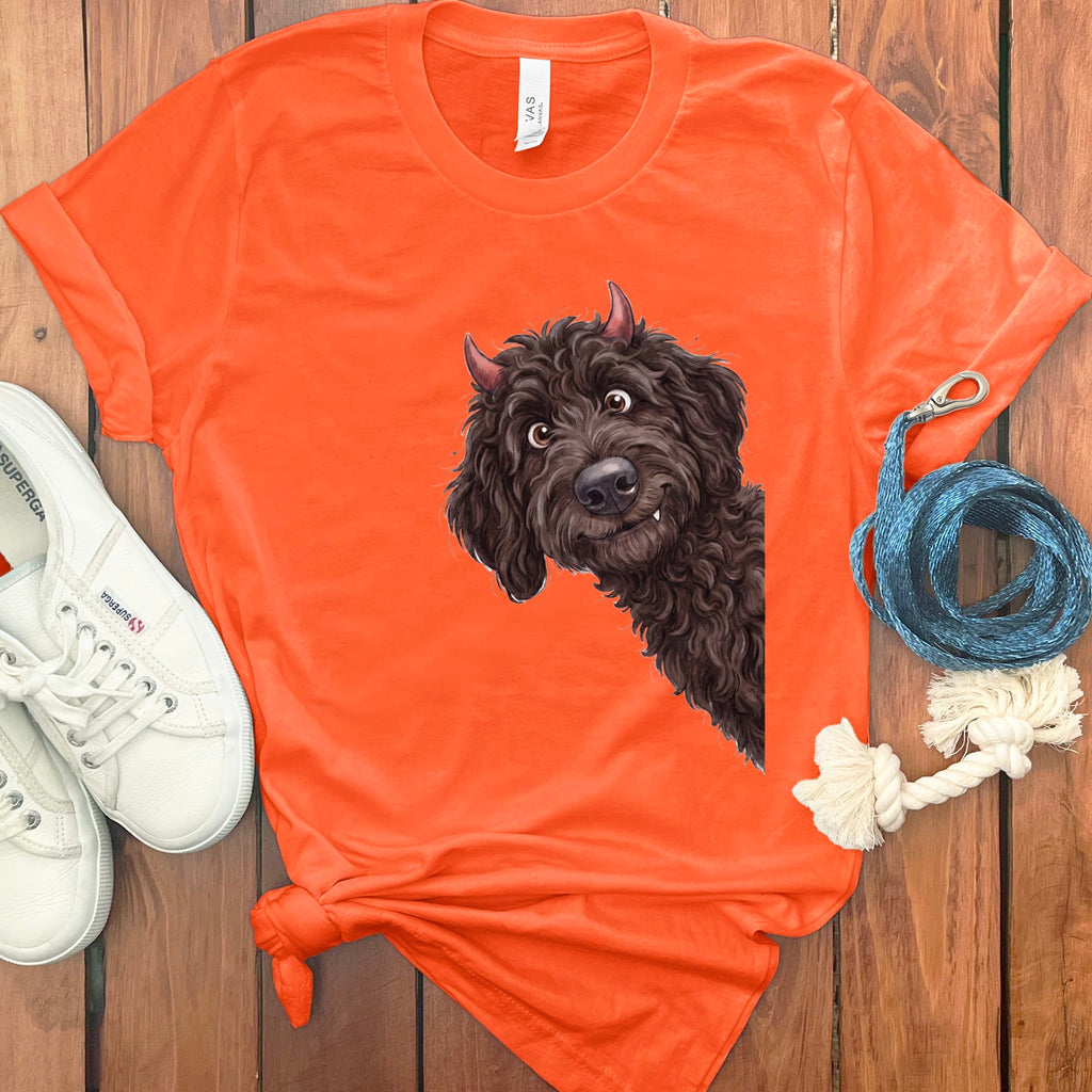 Devil Chocolate Goldendoodle T-Shirt in Orange / S by Puppy Jo