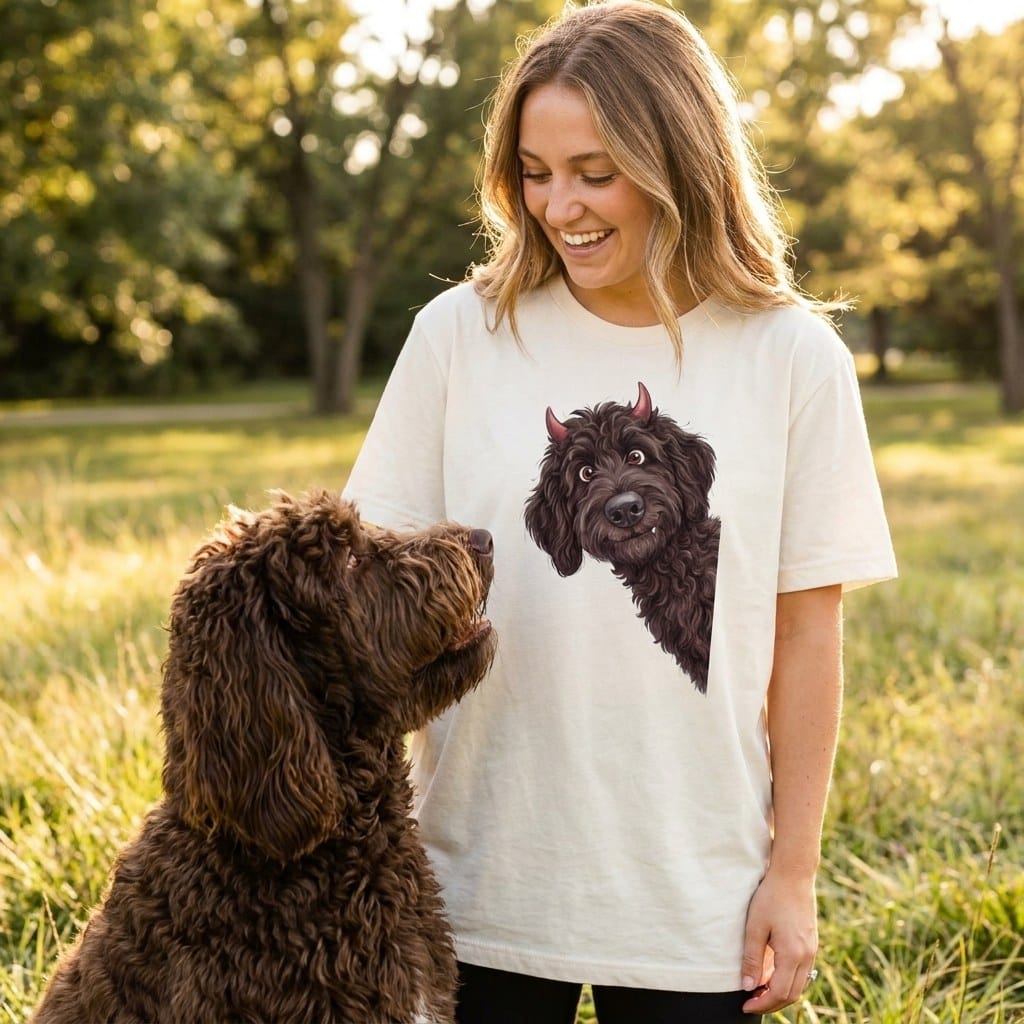 Devil Chocolate Goldendoodle T-Shirt in by Puppy Jo