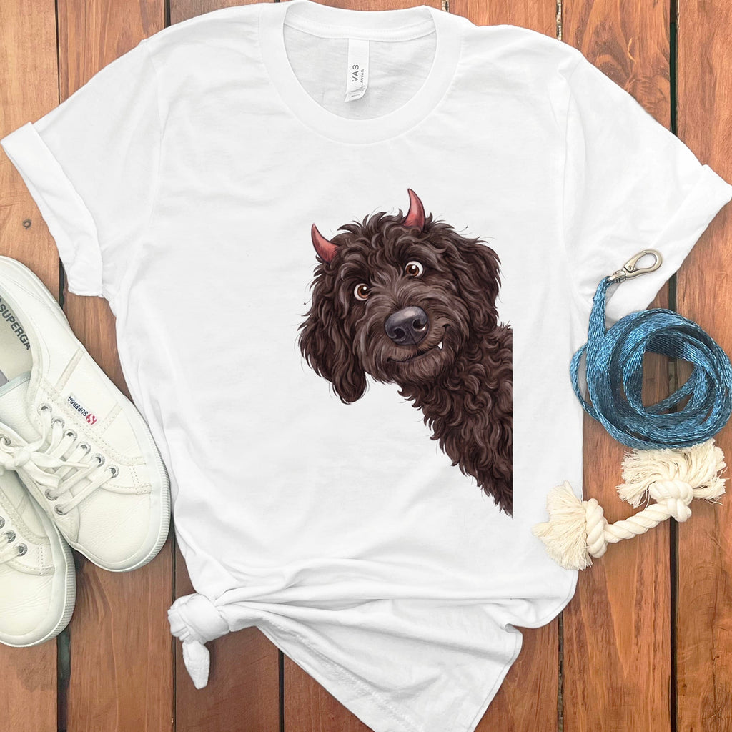 Devil Chocolate Goldendoodle T-Shirt in White / S by Puppy Jo