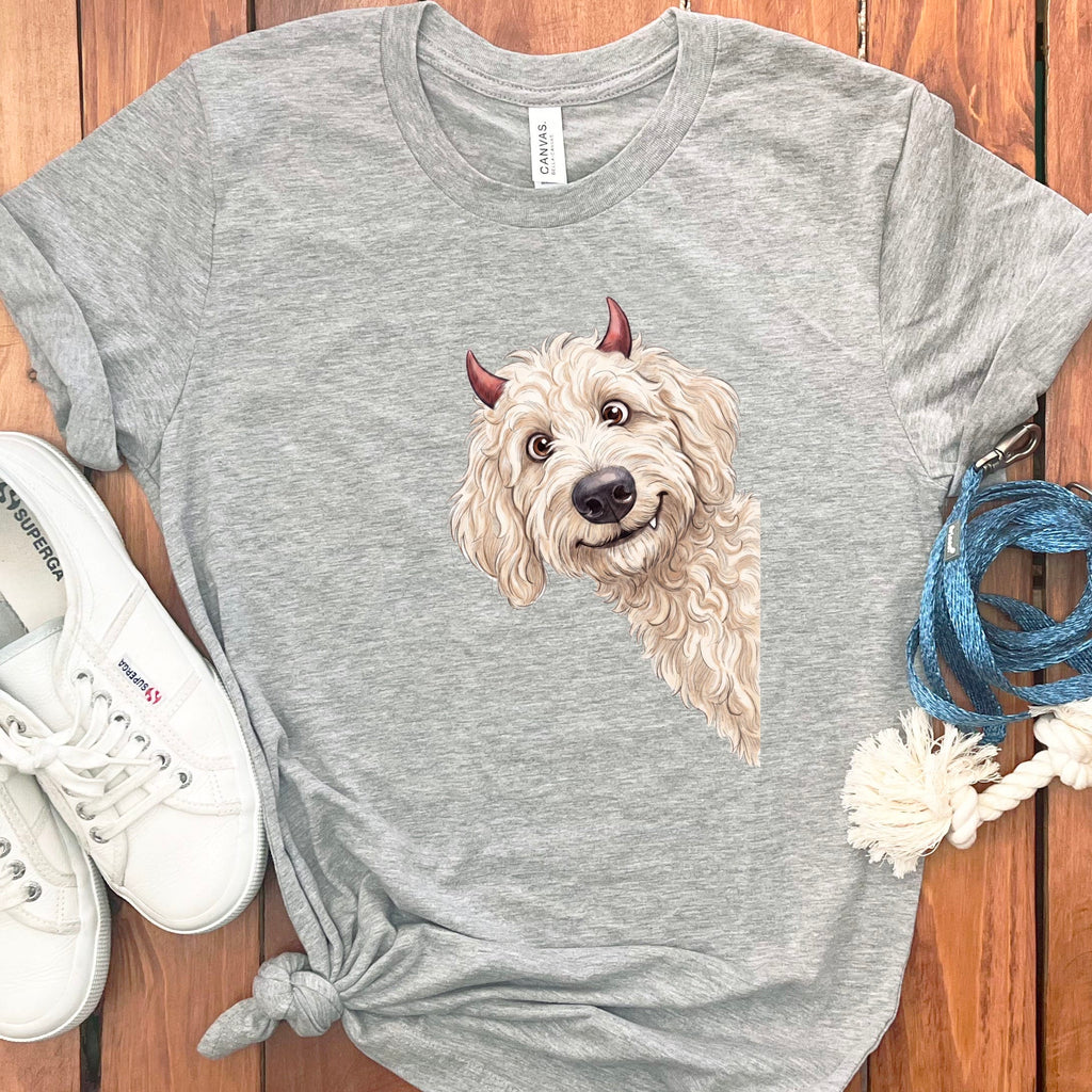 Devil Cream Goldendoodle T-Shirt in Athletic Heather / S by Puppy Jo