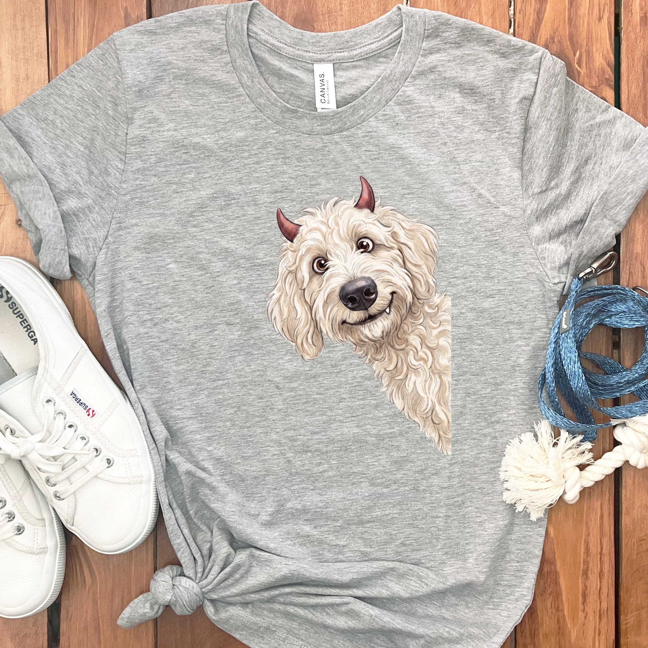 Devil Cream Goldendoodle T-Shirt in Athletic Heather / S by Puppy Jo