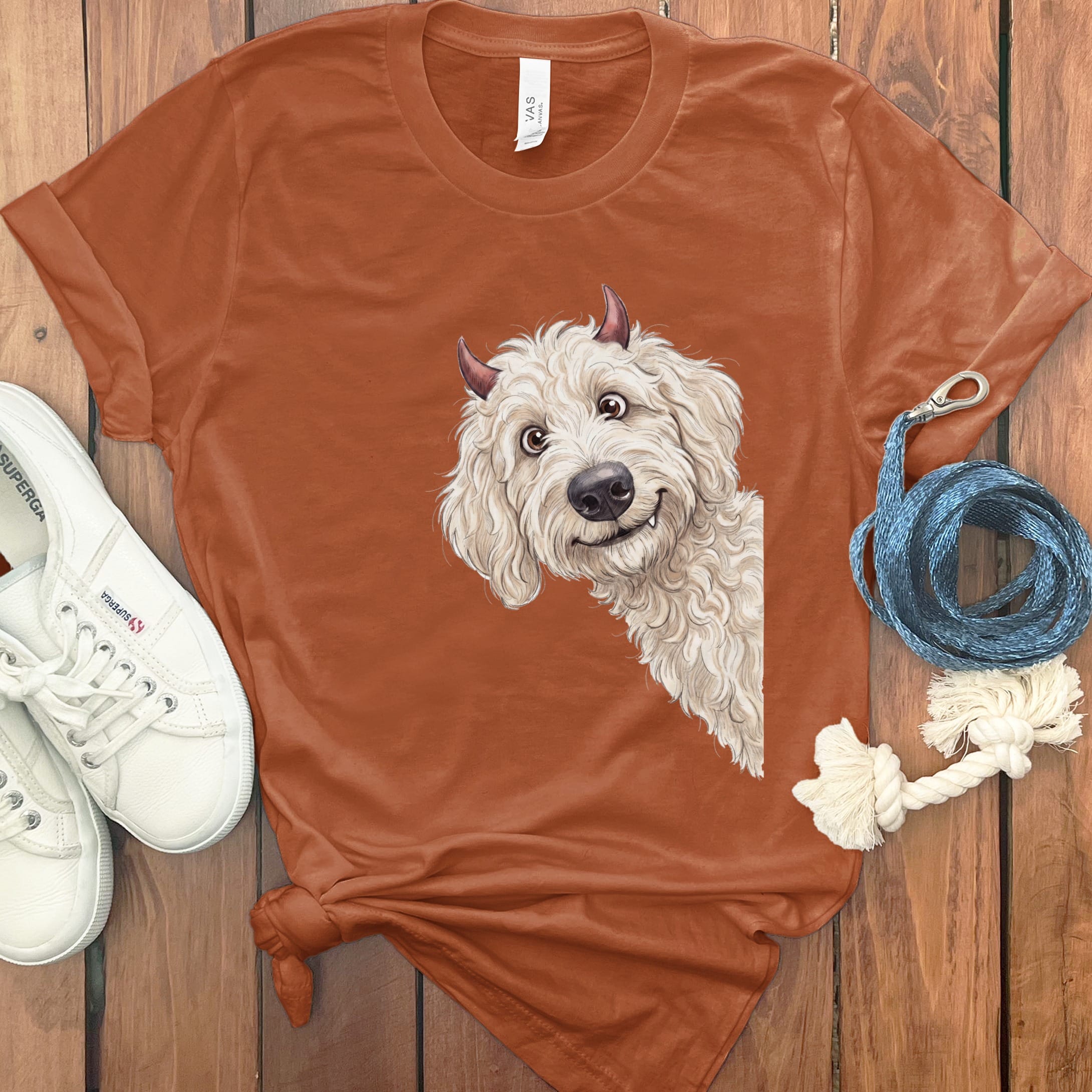 Devil Cream Goldendoodle T-Shirt in Autumn / S by Puppy Jo