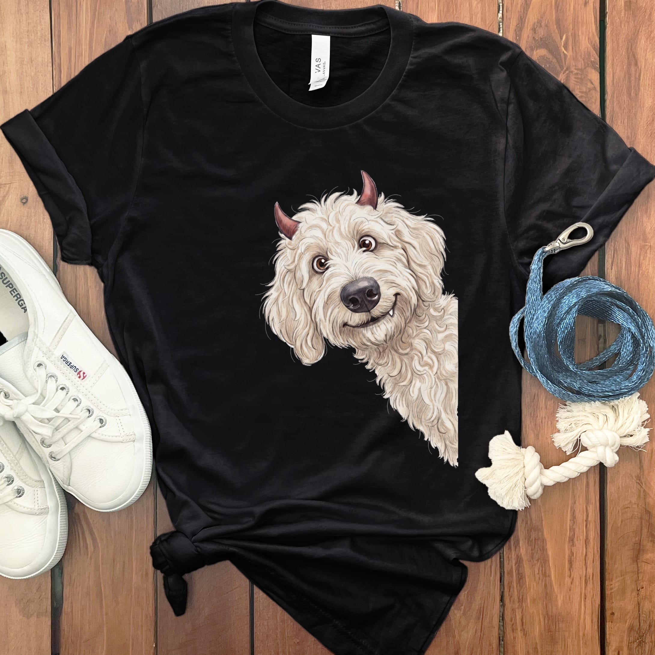 Devil Cream Goldendoodle T-Shirt in Black / S by Puppy Jo