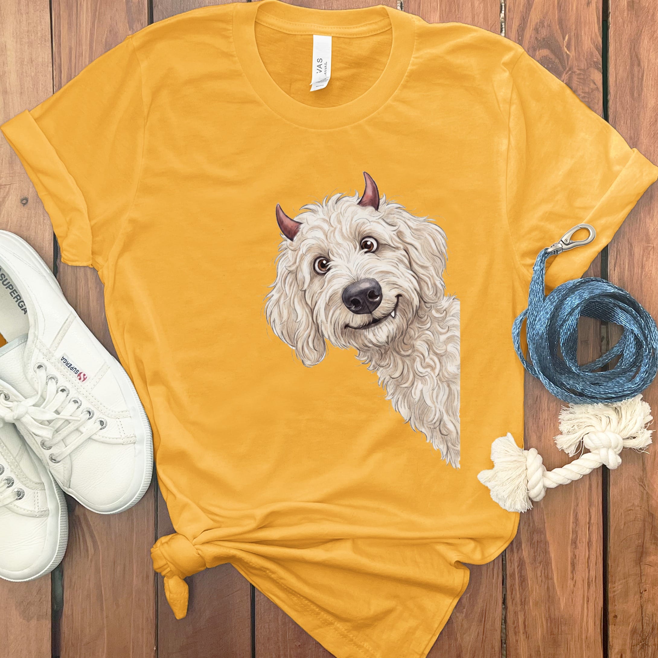 Devil Cream Goldendoodle T-Shirt in Gold / S by Puppy Jo