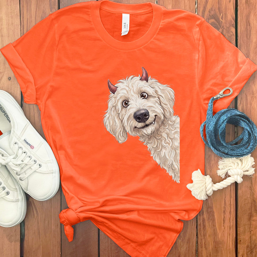 Devil Cream Goldendoodle T-Shirt in Orange / S by Puppy Jo