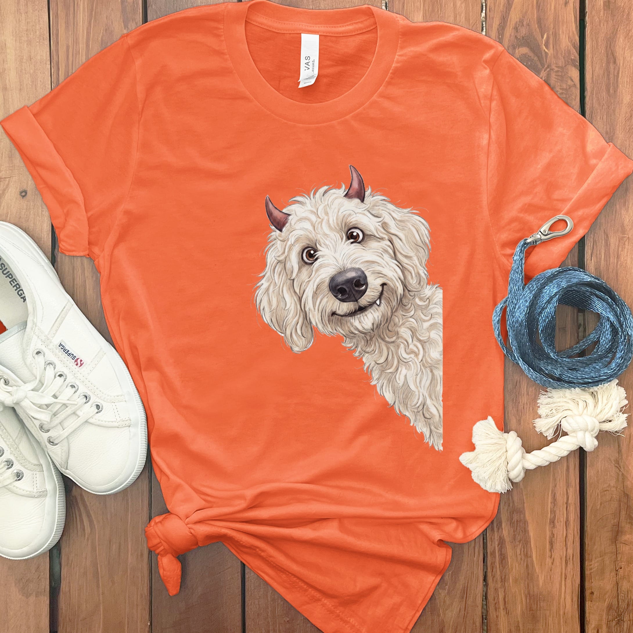 Devil Cream Goldendoodle T-Shirt in Orange / S by Puppy Jo