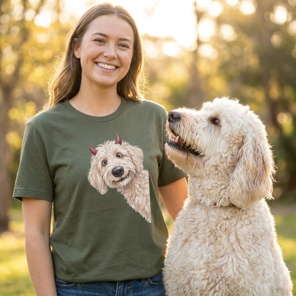 Devil Cream Goldendoodle T-Shirt in by Puppy Jo