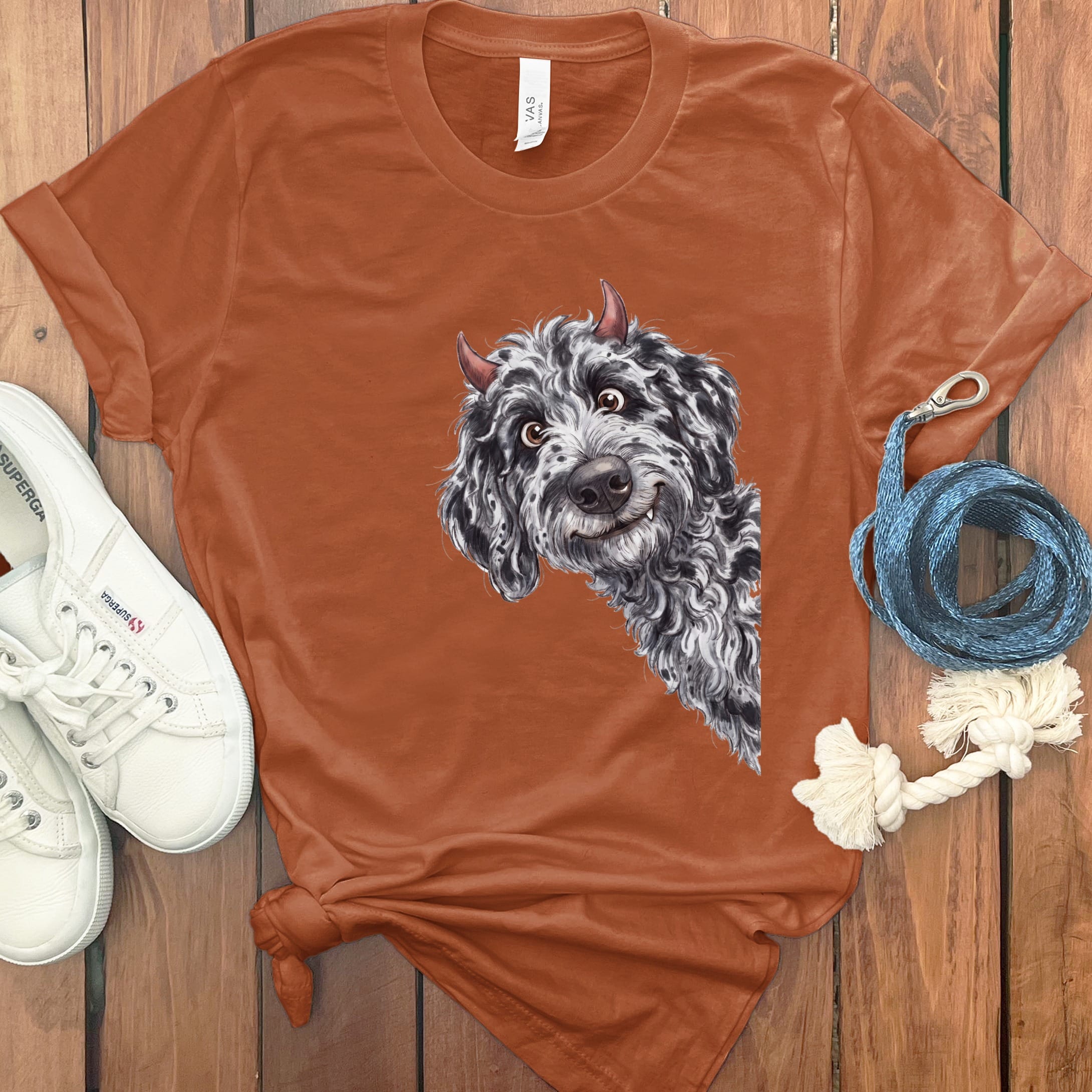 Devil Merle Goldendoodle T-Shirt in Autumn / S by Puppy Jo