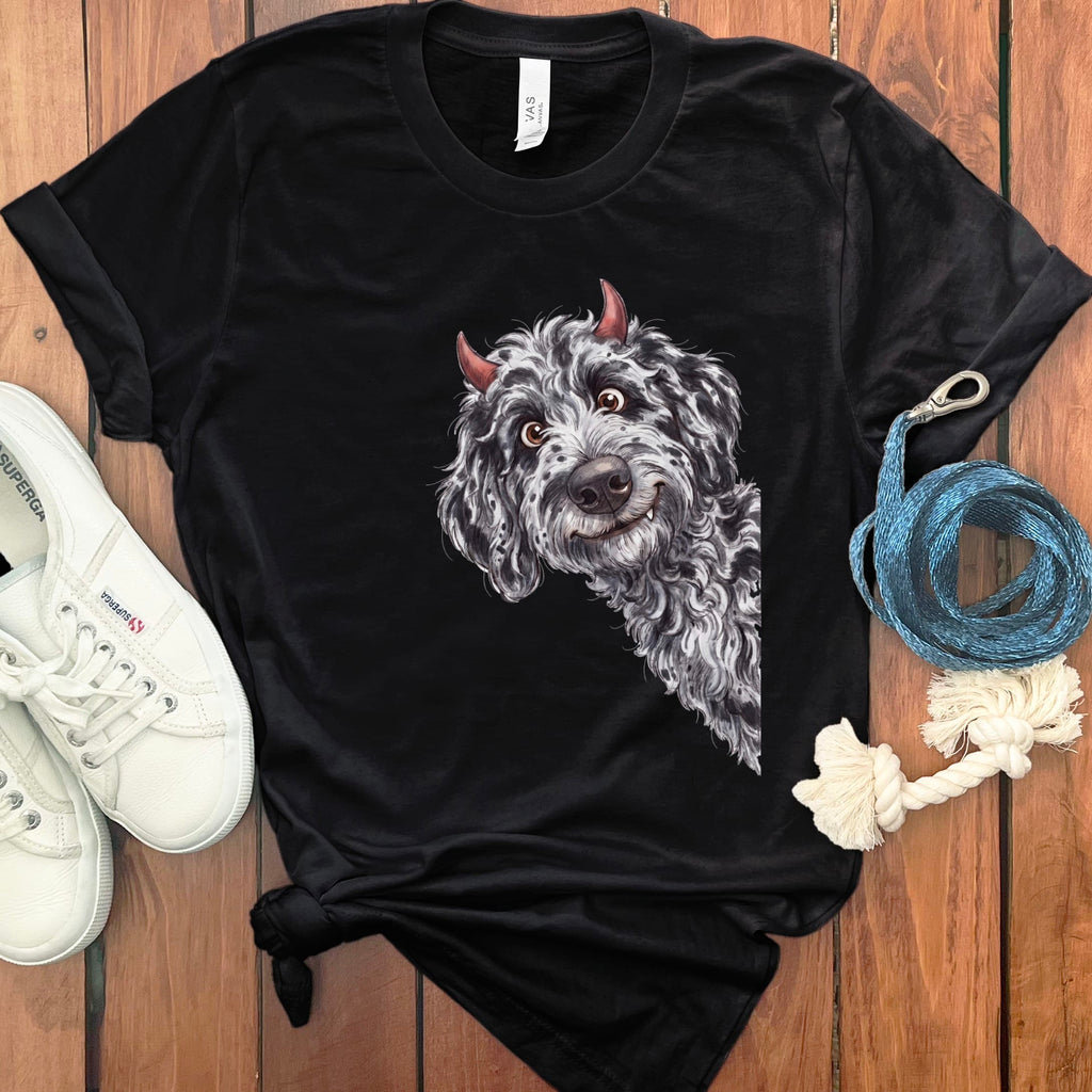 Devil Merle Goldendoodle T-Shirt in Black / S by Puppy Jo