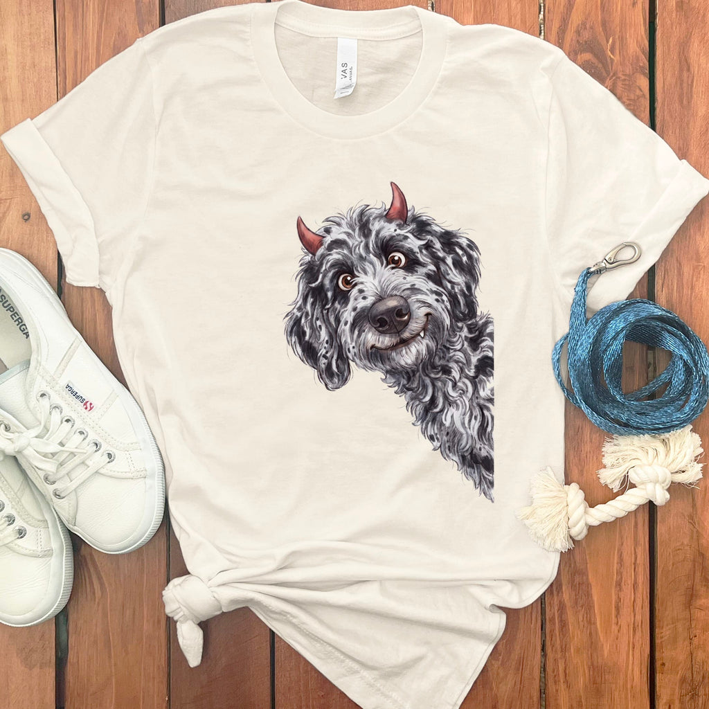 Devil Merle Goldendoodle T-Shirt in Natural / S by Puppy Jo